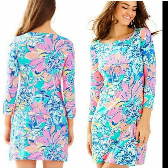Lilly Pulitzer Dresses & Skirts - Lilly Pulitzer Sophie Dress Seaside Aqua Breezy Babe 17412 3/4 Sleeve Floral S